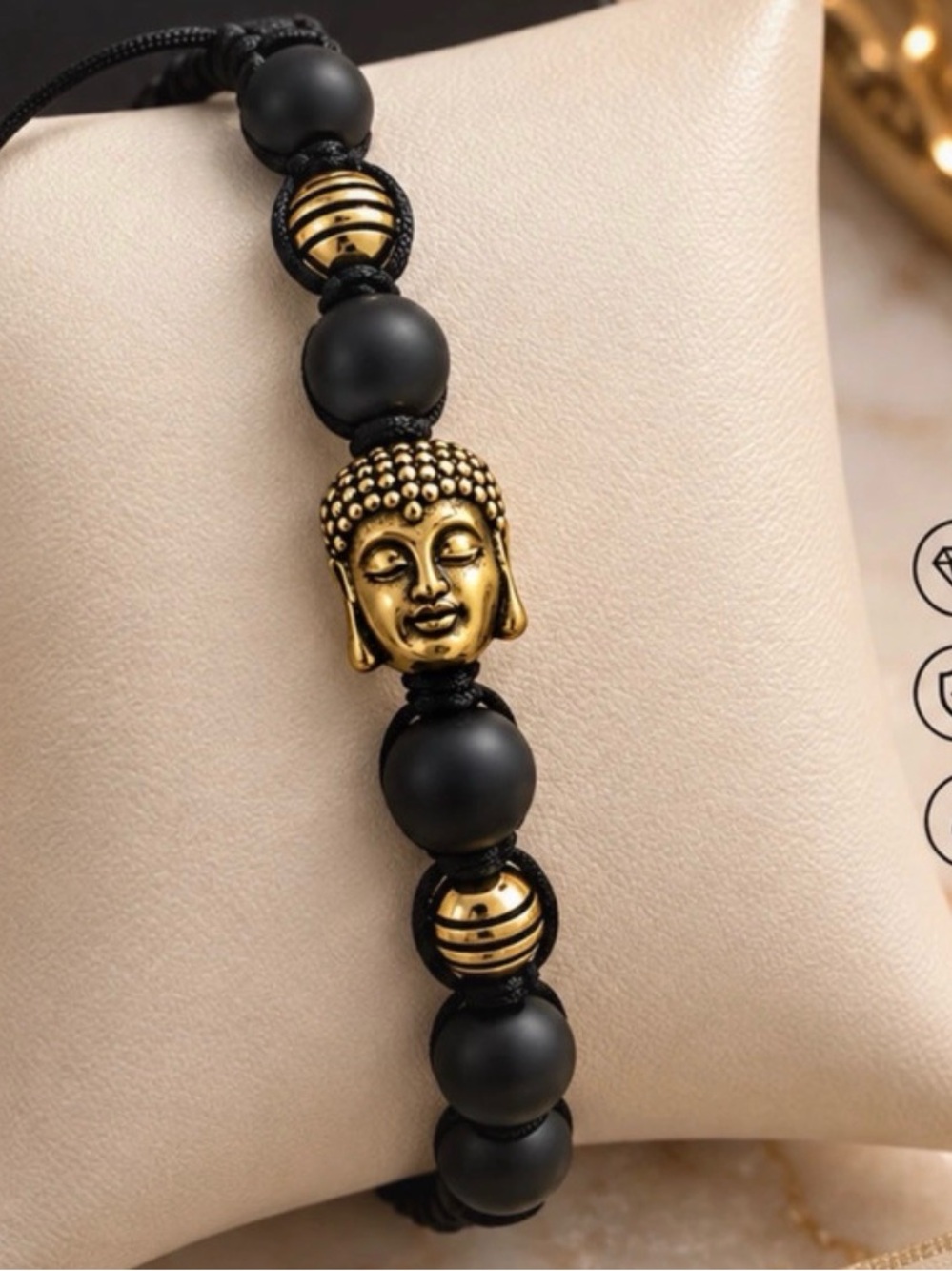 Gold Buddha Black Beaded Bracelet